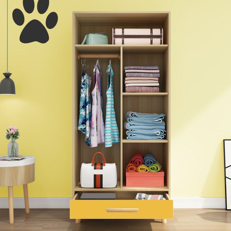 Matte Finish Cabinet with Clothes Rail Modern Hinged Door Wardrobe for Home