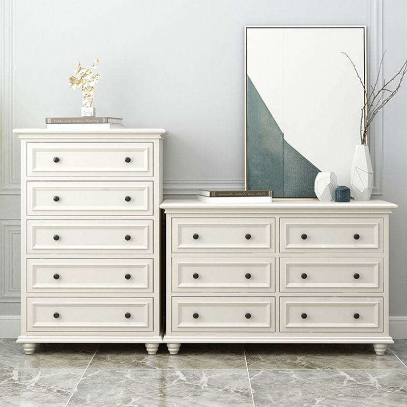 Glam White Wooden Horizontal Storage Chest with Drawers for Home