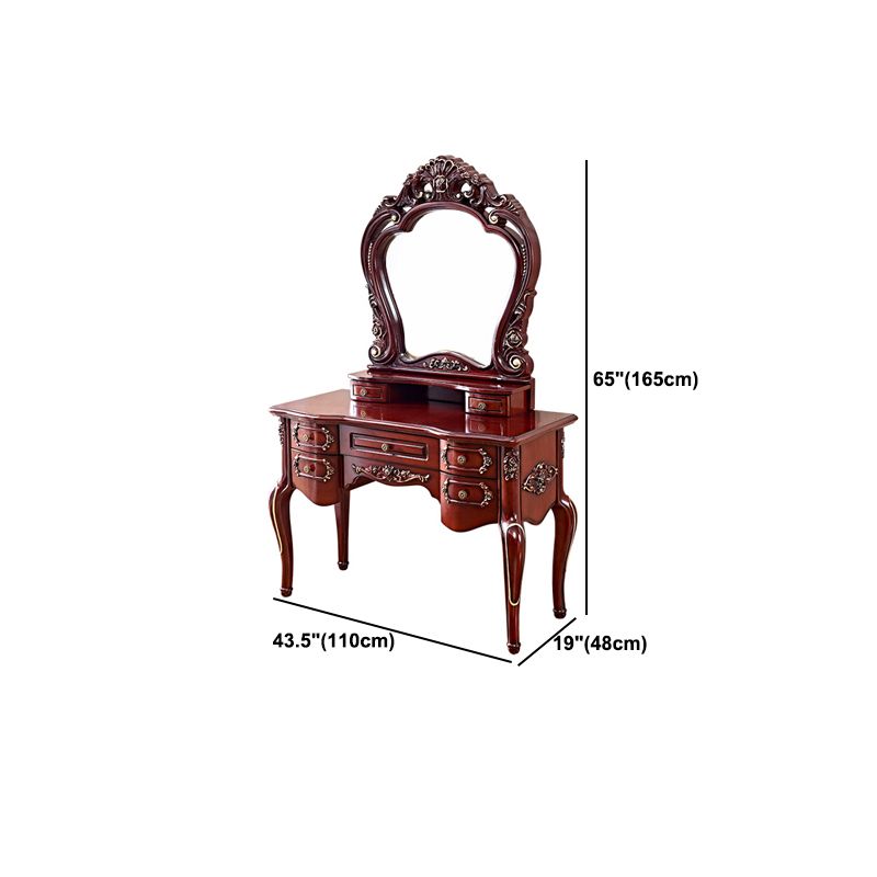 Brown Oak Vanity Set 64.96" High Vanity with Drawer and Mirror