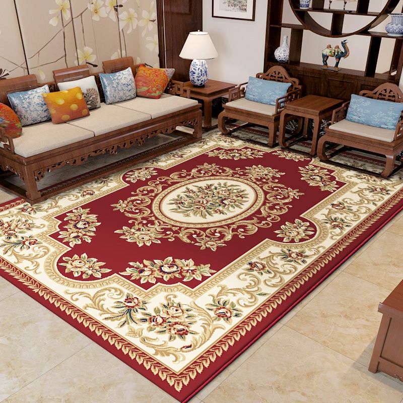 Traditional Area Rug Floral Design Rug Polyester Anti-Slip Backing Carpet for Home Decor