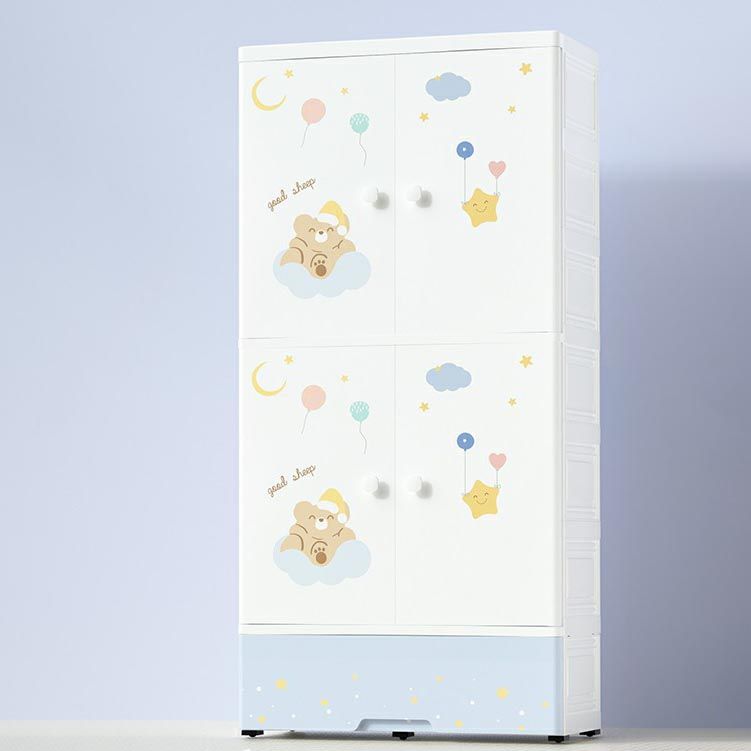 White Plastic Family Wardrobe 2 Doors Wardrobe Cabinet for Home