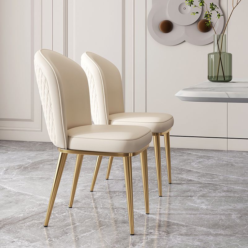 Glam Style Side Chair Leather Gold Frame Dining Chair for Home