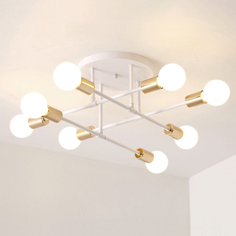 Modern Exposed Bulb Semi Flush Ceiling Lights Metal Semi Flush Mount Chandelier for Living Room