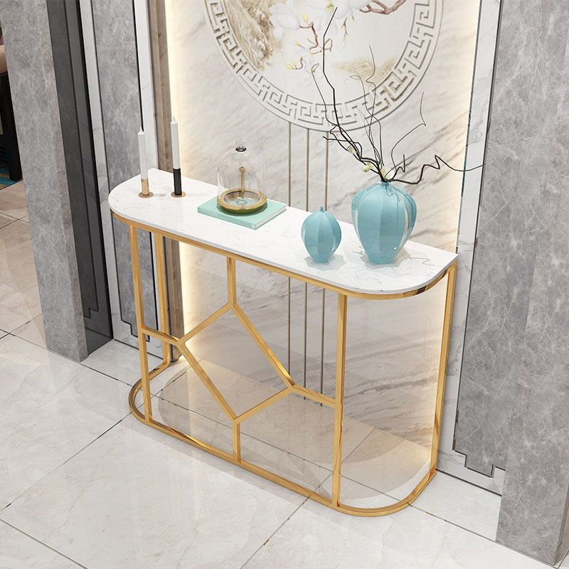 12" W Glam Marble Console Table Half Moon Abstract Accent Table for Hall