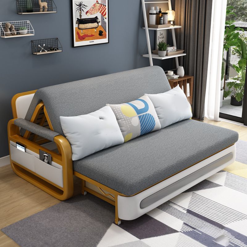 35.43" Wide Gray Sleeper Sofa Linen Square Arms Sofa Bed with Upholstered