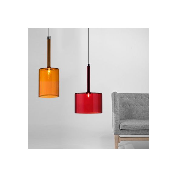 Nickle Zylindrisch/Trommel/lange Säule Suspension Anhänger Modernist 1 hellgrau/rot/orange Glas LED Hängende Leuchte