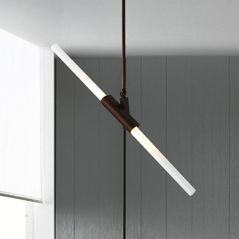 Black Linear Hanging Lighting Modern Simple Style 2 Lights Metal Ceiling Pendant