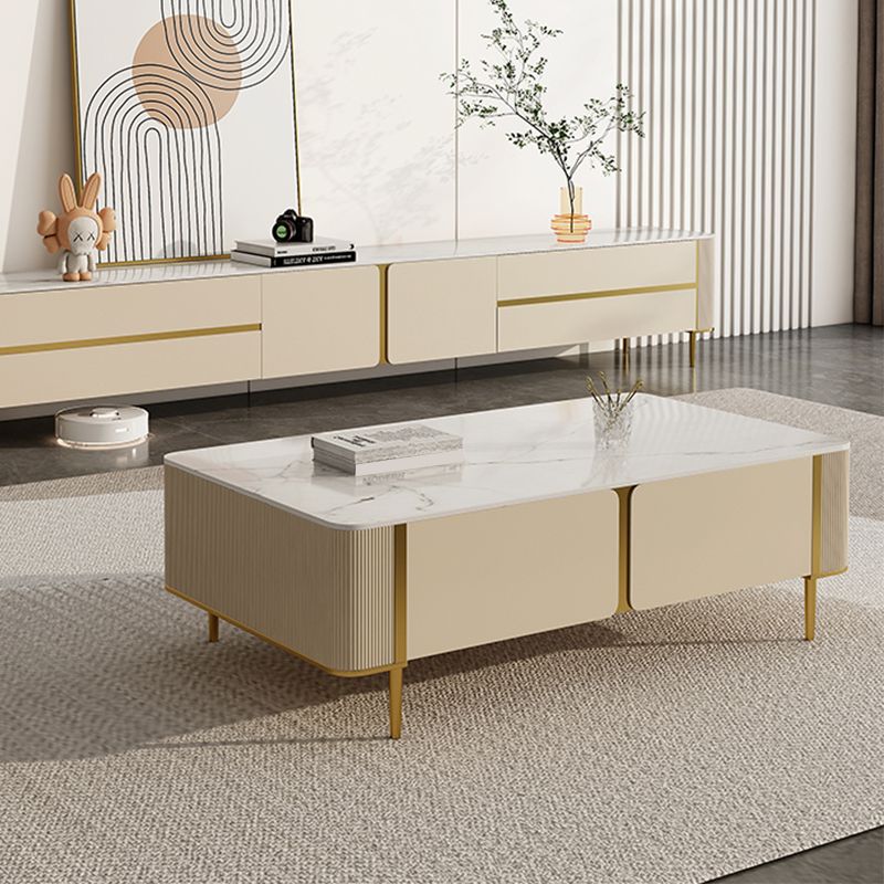 Slate Top Coffee Table with Storage Drawers and 4 Legs Rectangle