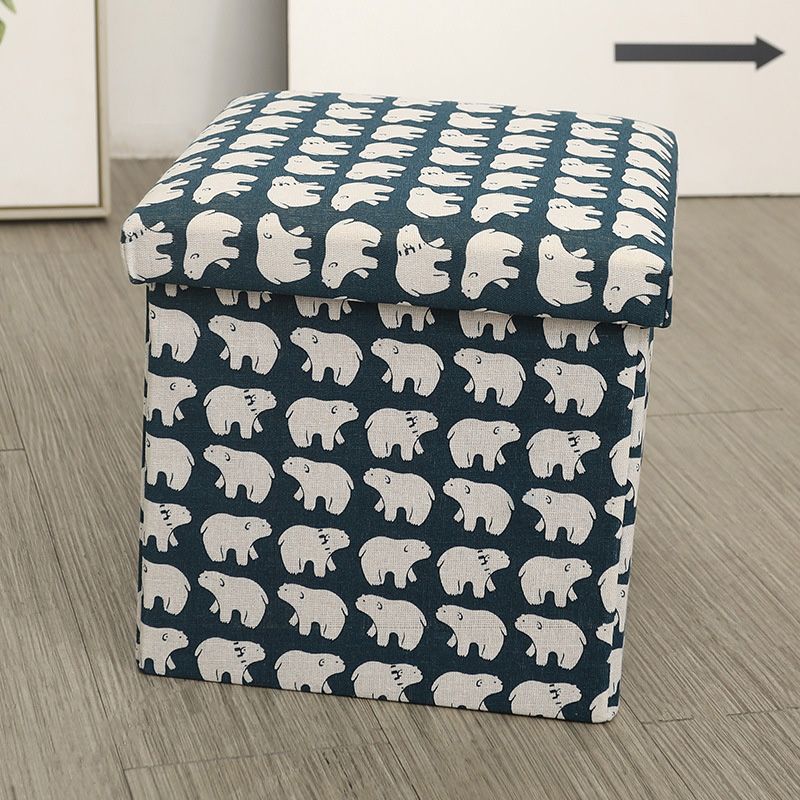 Modern Blue Square Ottoman Trees Pattern Cotton Indoor Ottoman