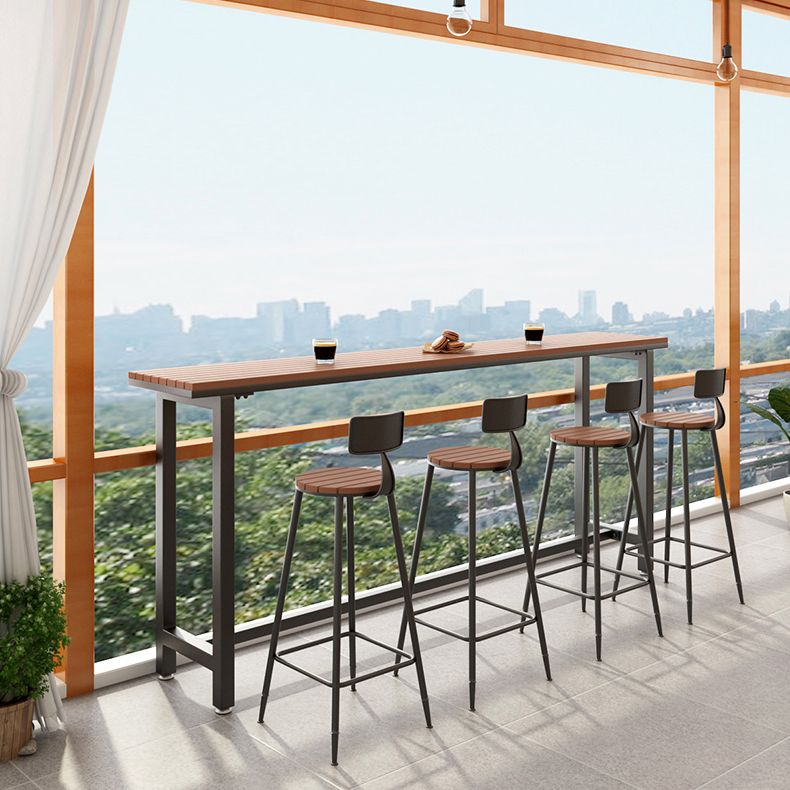 Brown Modern Style Bar Table in Metal and Wood Outdoor Bar Table