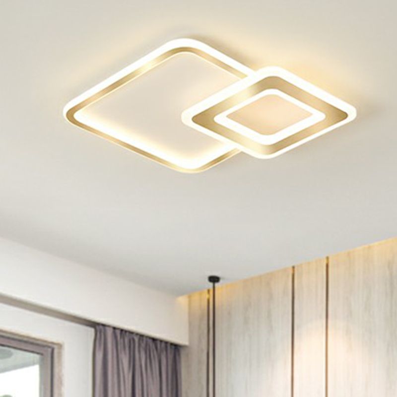 Acrylic Square LED Ceiling Fixture Minimalistic Golden Flush Mount Lighting for Bedroom