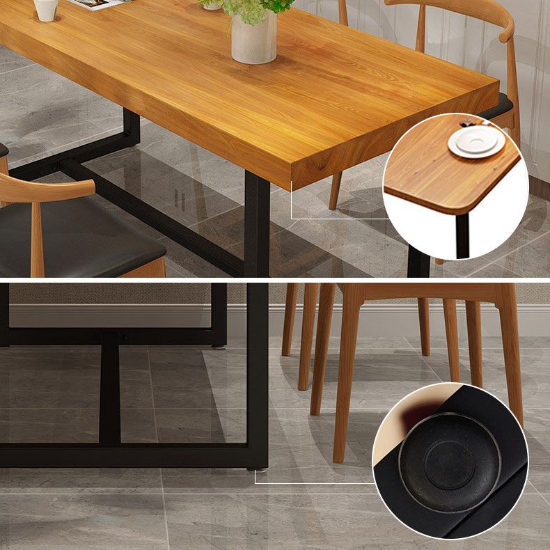 Industrial Rectangle Solid Wood Table Standard Height Dining Table with Trestle Base