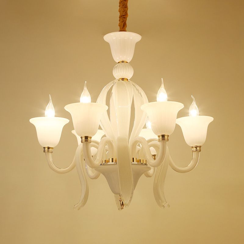 Iluminación de lámpara de estambre de vidrio blanco lámpara colgante de techo de dormitorio 6/8/10 luces
