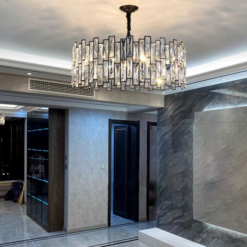 Contemporary Metal Pendant Light with Crystal Shade for Living Room