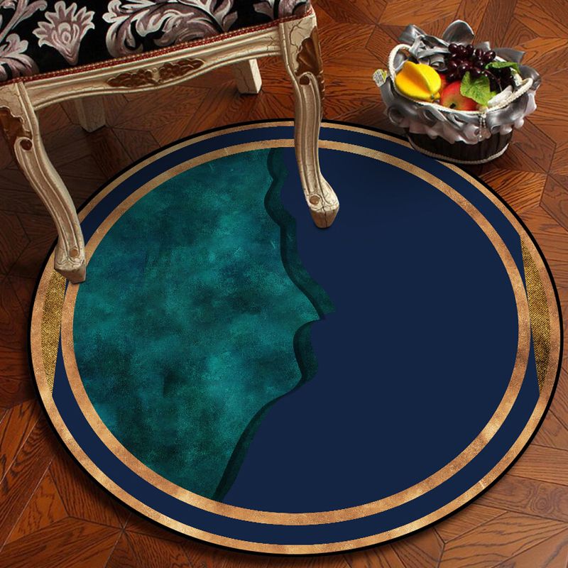 Fancy Abstract Rug Blue Modern Rug Polyester Pet Friendly Washable Non-Slip Area Rug for Decoration