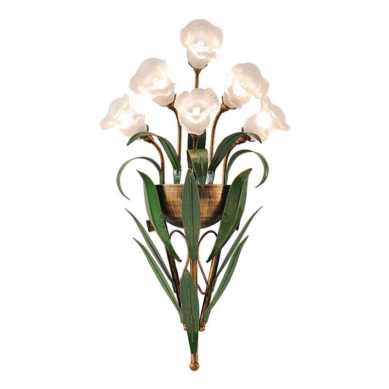 Modern Style Wall Lamp Flower Shape Wall Mount Lamp with Glass Shade for Bedroom