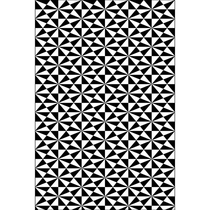 Black and White Bedroom Rug Modern Geometric Triangle Pattern Area Rug Polyester Non-Slip Backing Washable Carpet