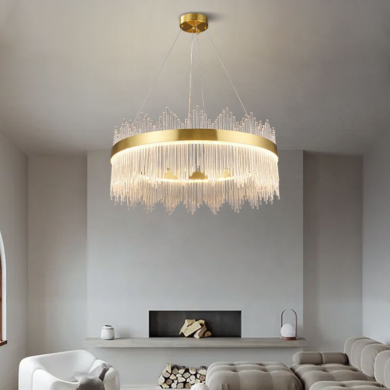 Candelera colgante de forma de rueda Crystal de estilo contemporáneo 1 Luz de lámpara de luz en oro