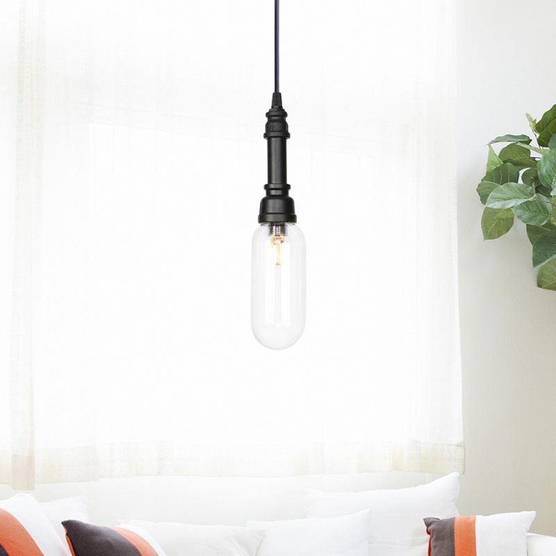 1 Bulb Pendant Lighting Vintage Bar LED Hanging Ceiling Lamp with Pill Capsule Amber/Clear Glass Shade