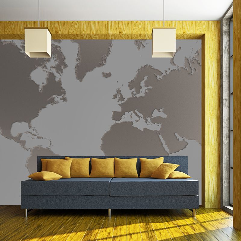 Contemporary Illustration Map Pattern Wallpaper Mildew Resistant Living Room Wall Mural