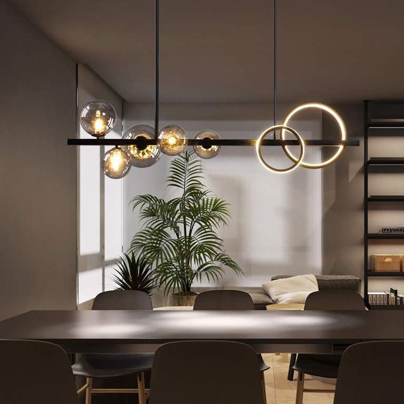 Clear Glass Shade Pendant Ceiling Fixture 5 - Head Modern Linear Kitchen Island Lighting