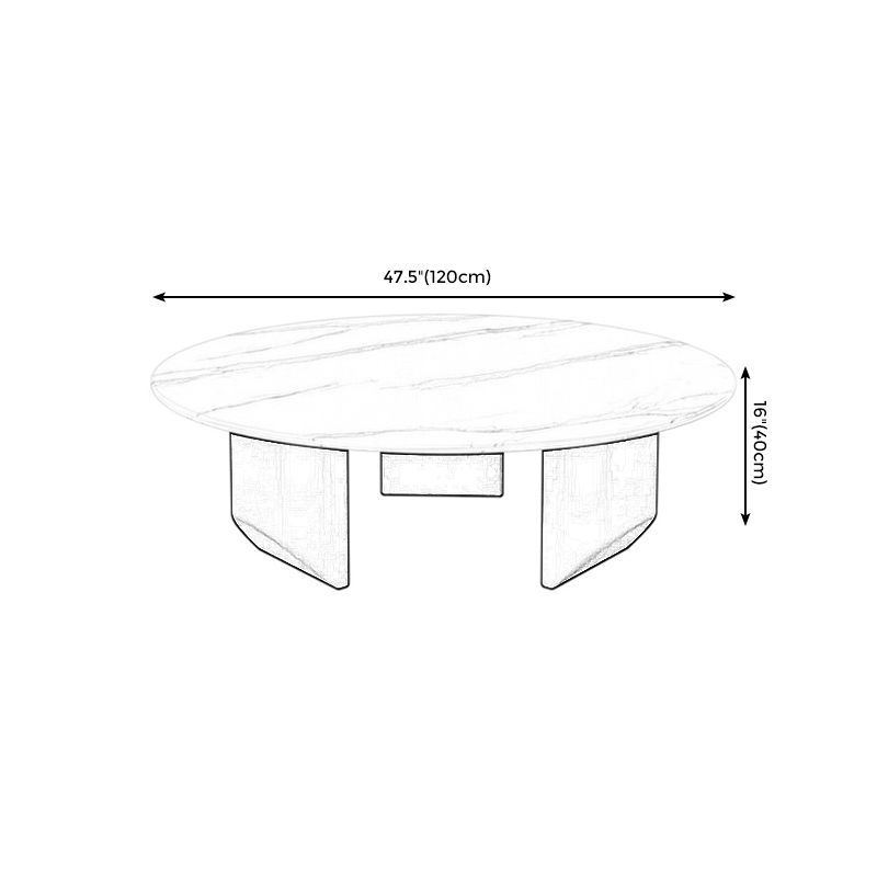 Modern Style Round Coffee Table with Iron Craft Black Base and Rock Slab White Top