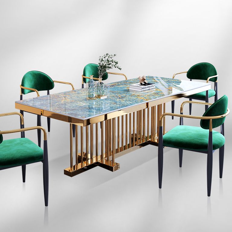 Metal Traditional Luxury Rectangle Dining Table Sintered Stone Top Table with Trestle