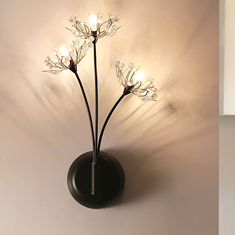 Black Dandelion Splight Light Vintage 3 luces Luz de montaje de pared de cristal para escaleras