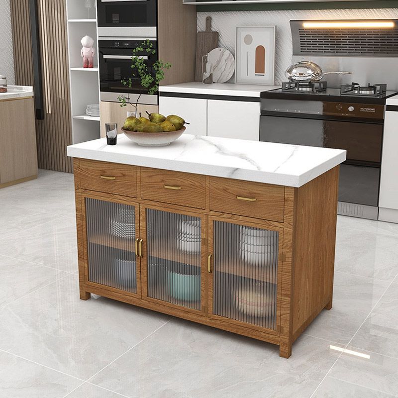 Dining Room Rectangular Prep Table Kitchen Island with Storage Cabinet