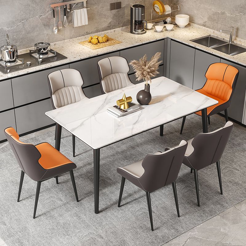 Rectangle Fixed Dining Table Industrial Sintered Stone White Home Table