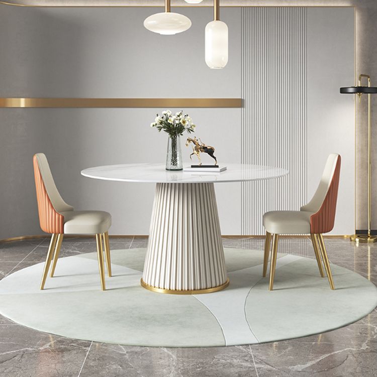 Glam Dining Table Set 1/2/3/5/7 Pcs Round White Dining Table with Side Chairs