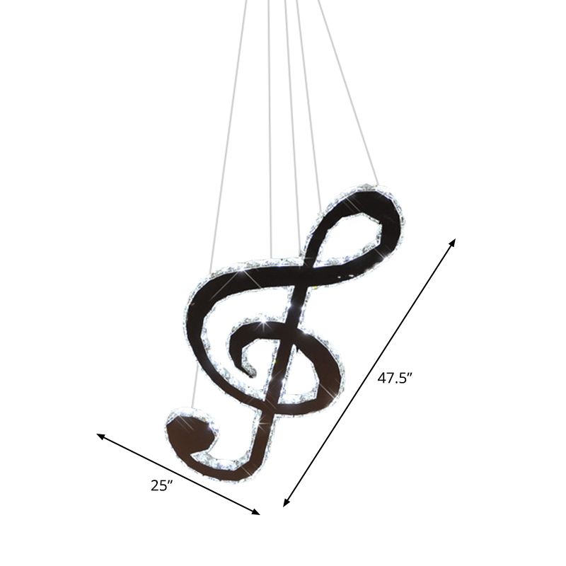 Contemporary Music Note Chandelier Light LED Crystal Hanging Pendant in Chrome, Warm/White Light