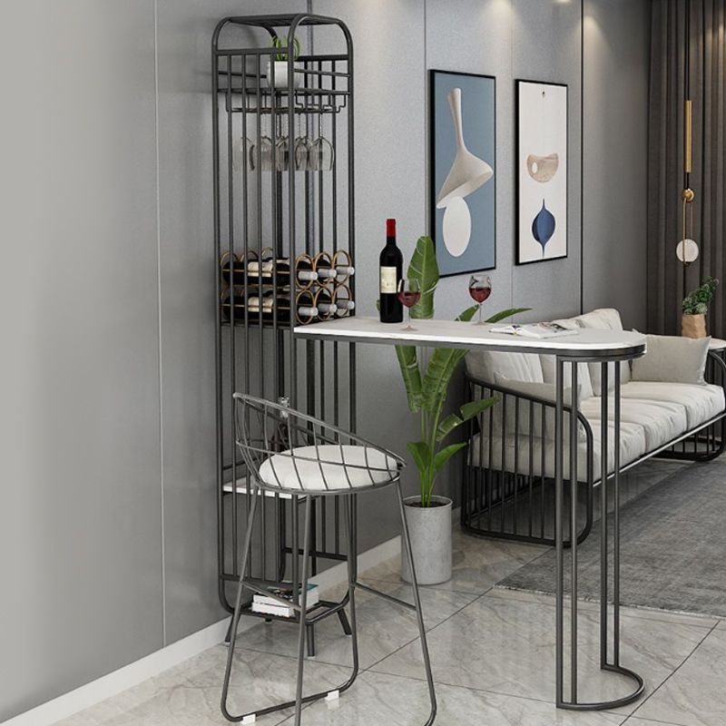 Stone Bar Dining Table Glam Rectangle Bar Table with Double Pedestal for Porch Kitchen