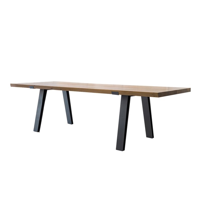 Mesa de estilo industrial con forma rectangular, mesa fija de madera maciza para uso doméstico