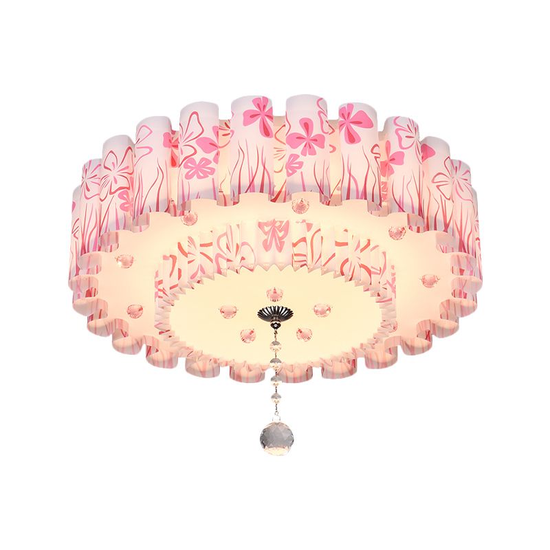Dual-Layered Acrylic Flushmount Countryside LED Restaurant Ceiling Lamp with Crystal Ball in Pink/Purple