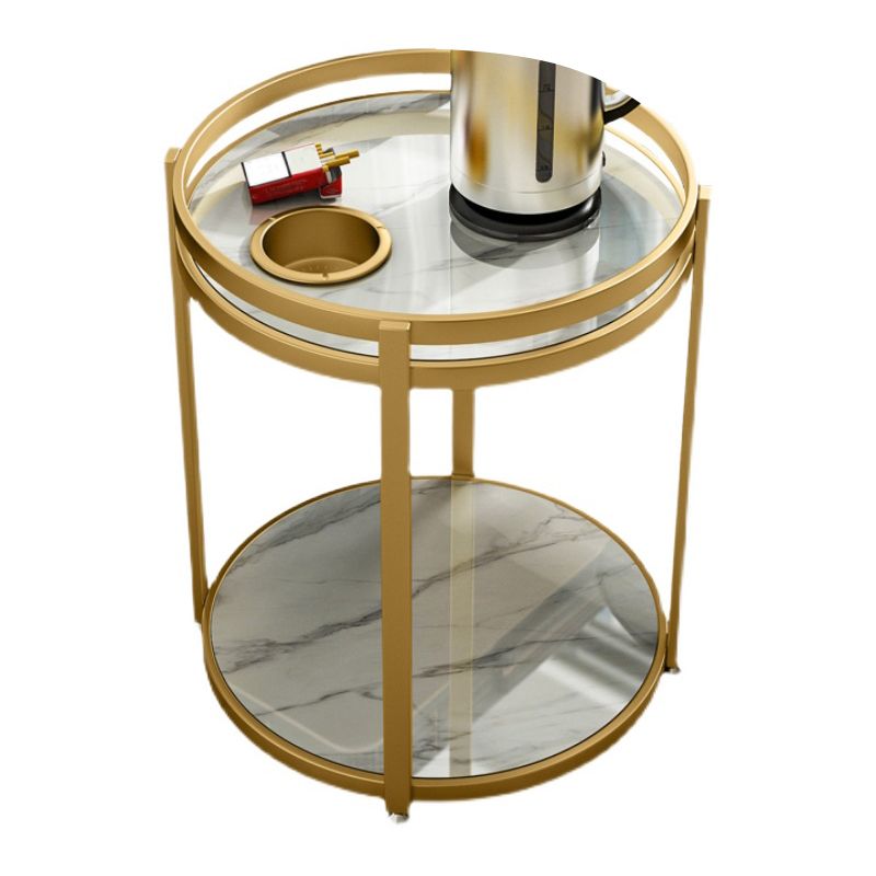 Modern Metal Frame End Table Slate Round Double Tier End Table