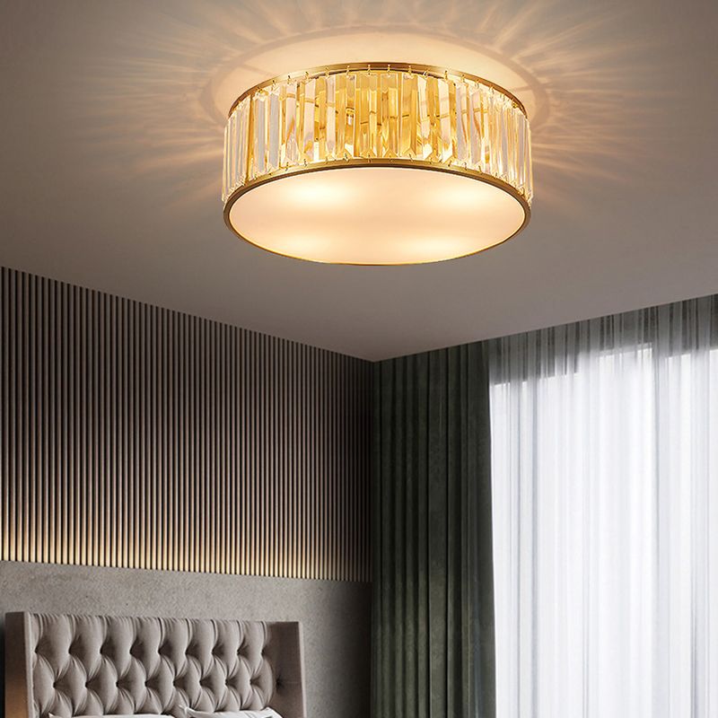 Crystal Drum Flush Lighting Minimal Flush Ceiling Light Fixture