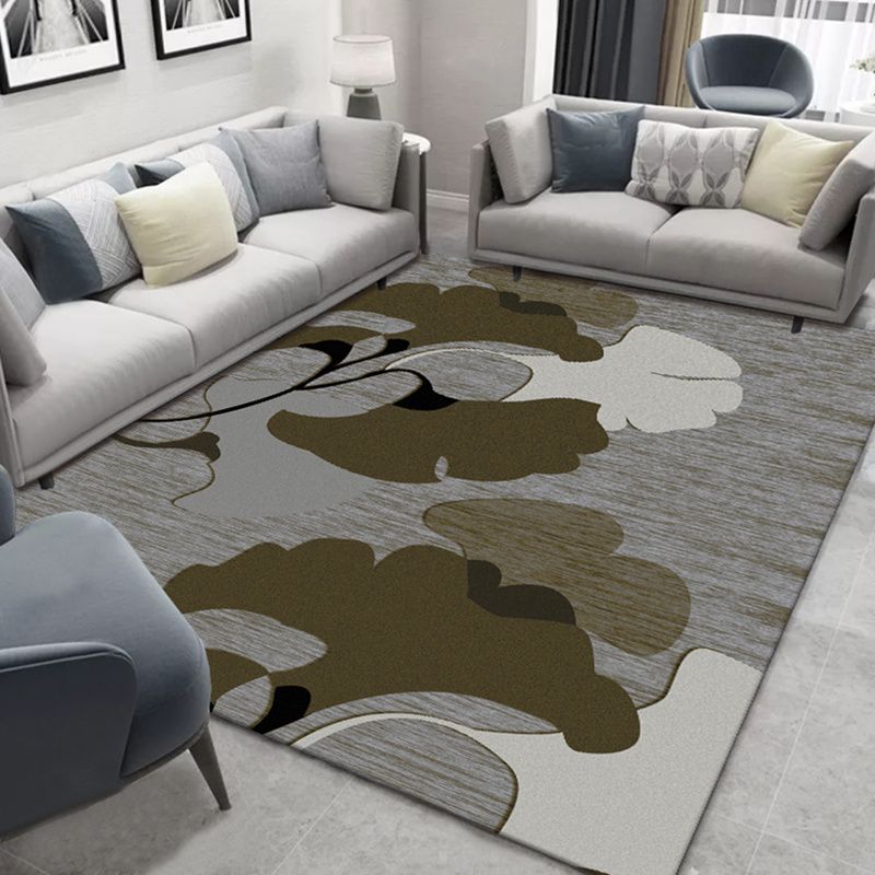 Einfarbiger Ginkgo-Biloba-Teppich aus Polyester, einfacher Teppich, rutschfeste Rückseite, Teppich für Heimdekoration