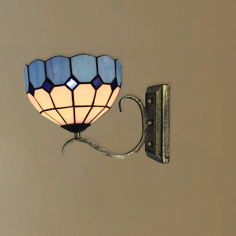 Classic Tiffany Bowl Wall Light Single Light Art Glass Wall Lamp in Antique Bronze for Bathroom