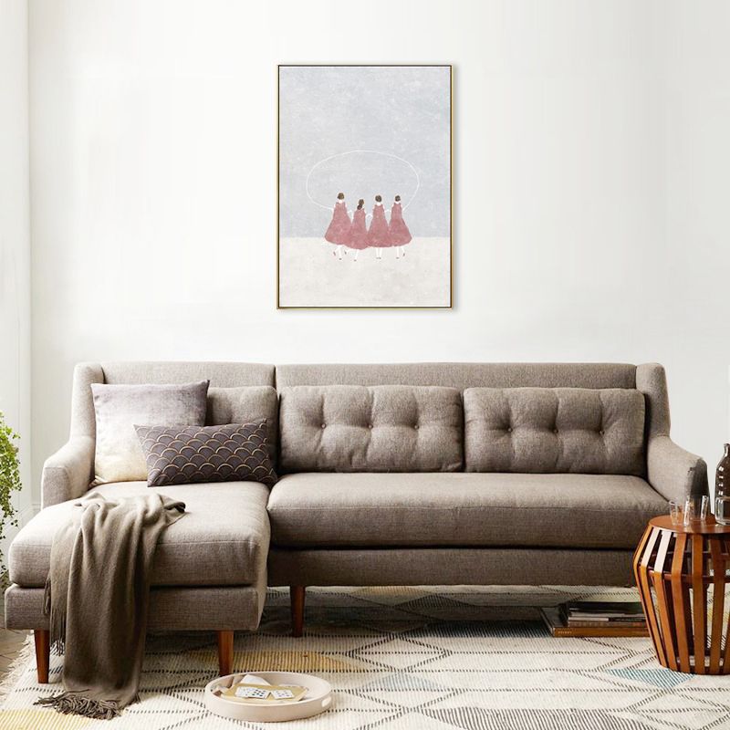 Dreamy Girls Playing Drawing Canvas House Interior Figure Print Wall Art in Soft Color