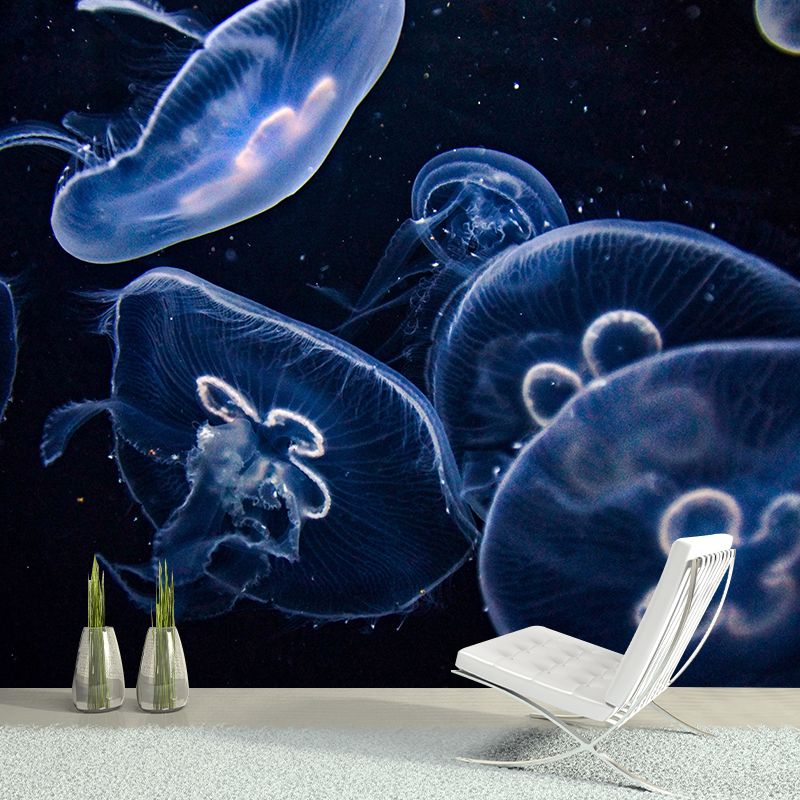 Blue Sea Creatures Mural Contemporary Wall Decor for Sleeping Room, Water Resistant