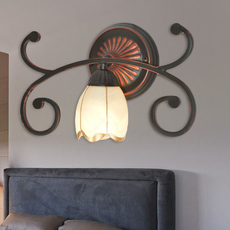 Rouge brun 1/2/3 Lumières Écran Lumière Classic Grosted Glass Flower Forme Vanity Lighting Fixture