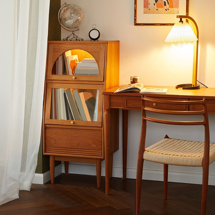 43.3" Tall Natural 1-Drawer Side Cabinet in Cherry 2 Glass Door Solid Wood Chest