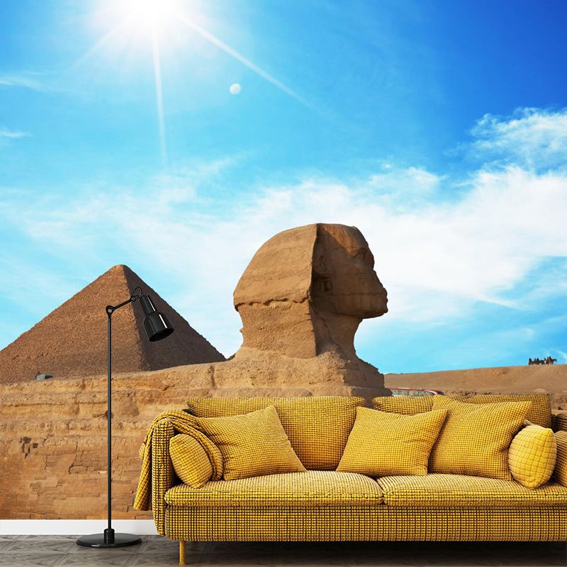 Contemporary Scenery Mural Wallpaper Natural Color Sun over the Pyramid Wall Covering