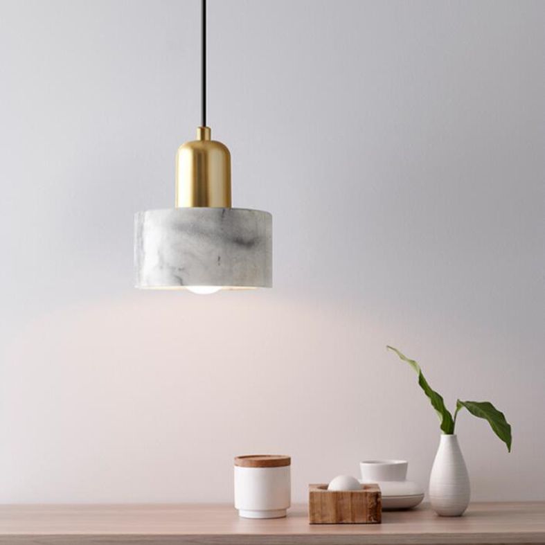 Single-Light White Marble Pendant Light for Dinning Room Bedroom Hanging Lamp