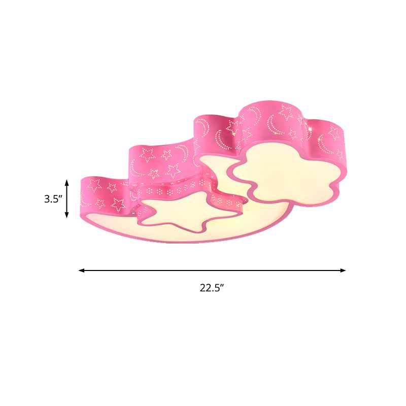 Plafonnier gravé Moon Star en métal contemporain encastré en bleu pour chambre d'enfant