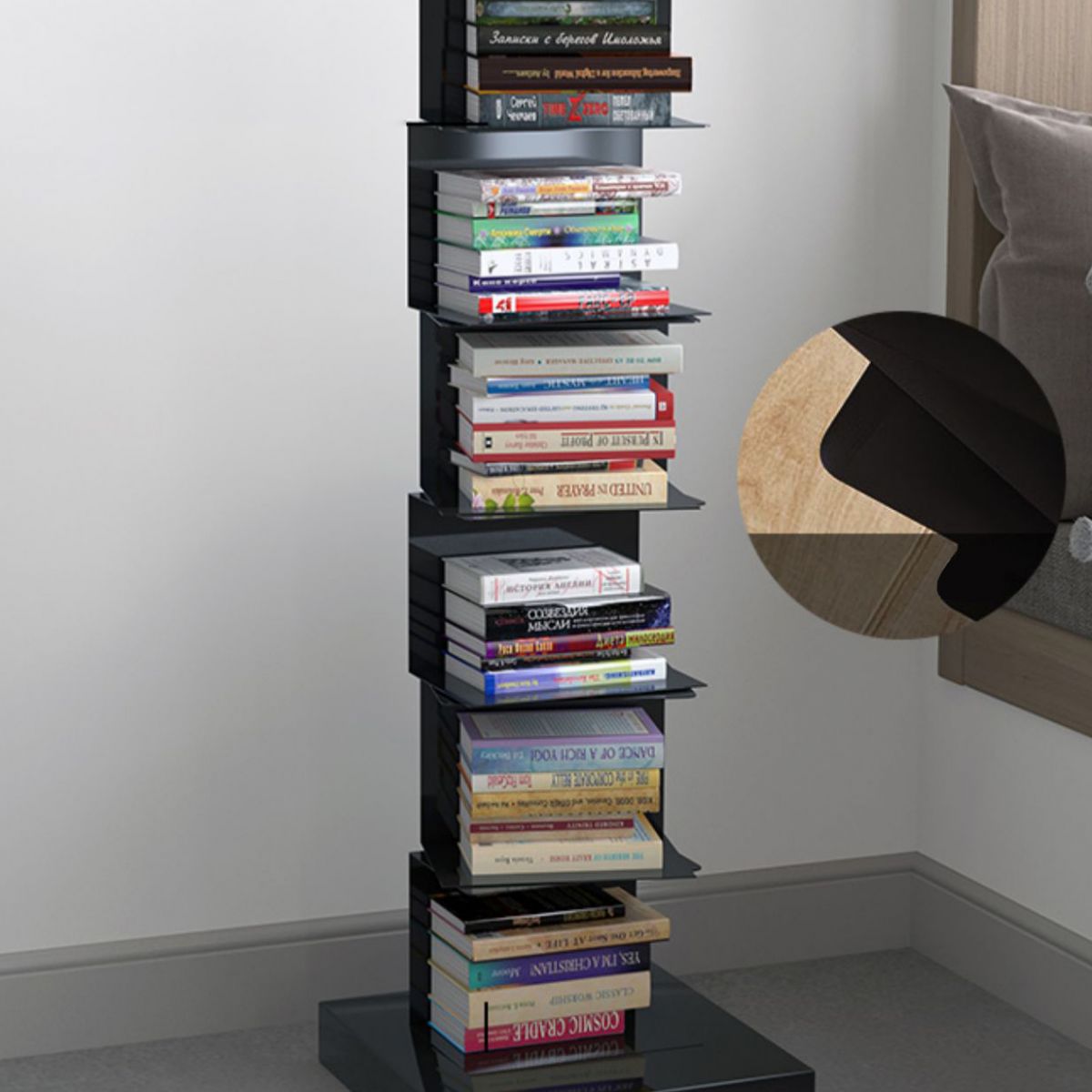 Modern Metal Bookshelf Geometric Vertical Closed Back Bookcase in Burnish