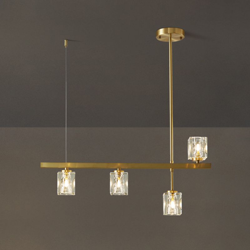 Linear Pendant Lighting Modern Island Lights Crystal Metal 4 Light Island Ceiling Light in Gold