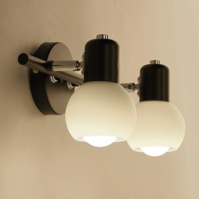 Globe Frosted Glass Vanity Lighting Traditional Style 2/3 Lights Bathroom Wall Mounted Lamp in Black
