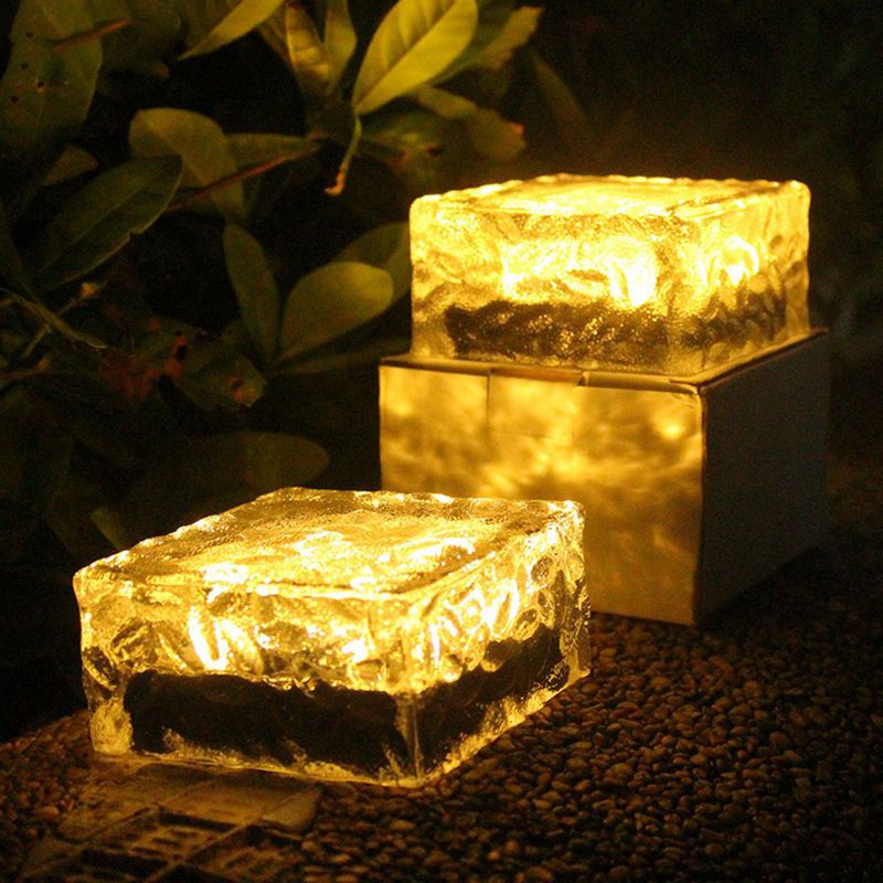 Square Clear Glass Solar Ground Lighting Minimalistic LED Path Light for Courtyard
